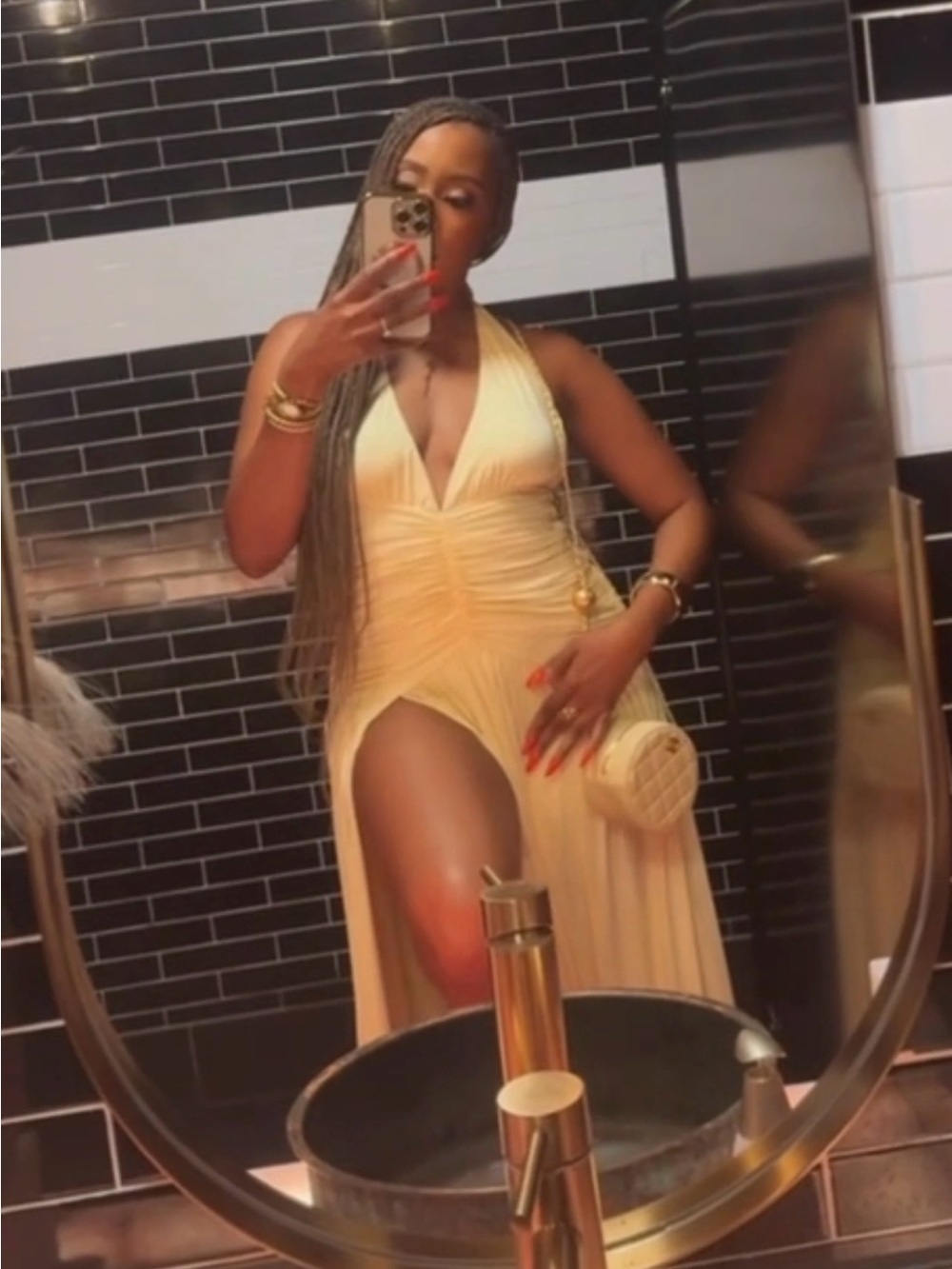 Babyboo Yellow Ruched Halter Maxi Dress ✨ Size Small - Picture 3 of 4
